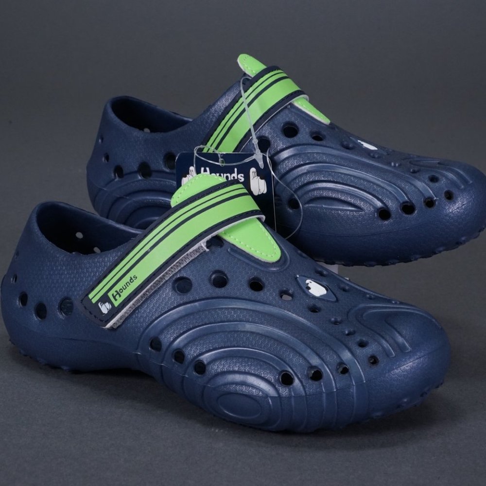 BOYS HOUNDS KIDS LIGHT WEIGHT ULTRALITE SHOES SLIP-ON NAVY/ LIME GREEN SZ 13/1